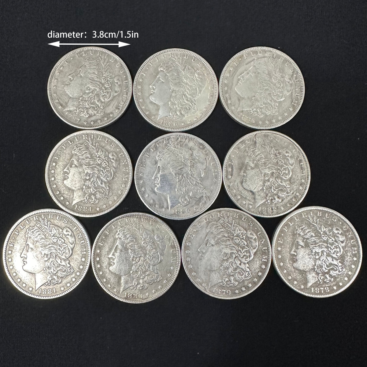 dimensions of morgan dollar replica coins from 1878 to 1887