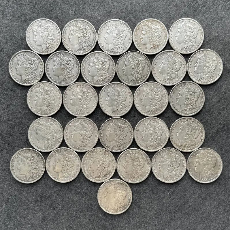 1878-1921 Morgan Dollar Replica Coin Set – 56pcs Gold & Silver Collection