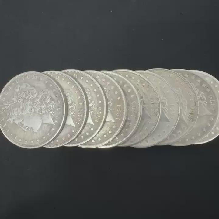 the video of 10 morgan dollar replica coins from 1878 to 1887