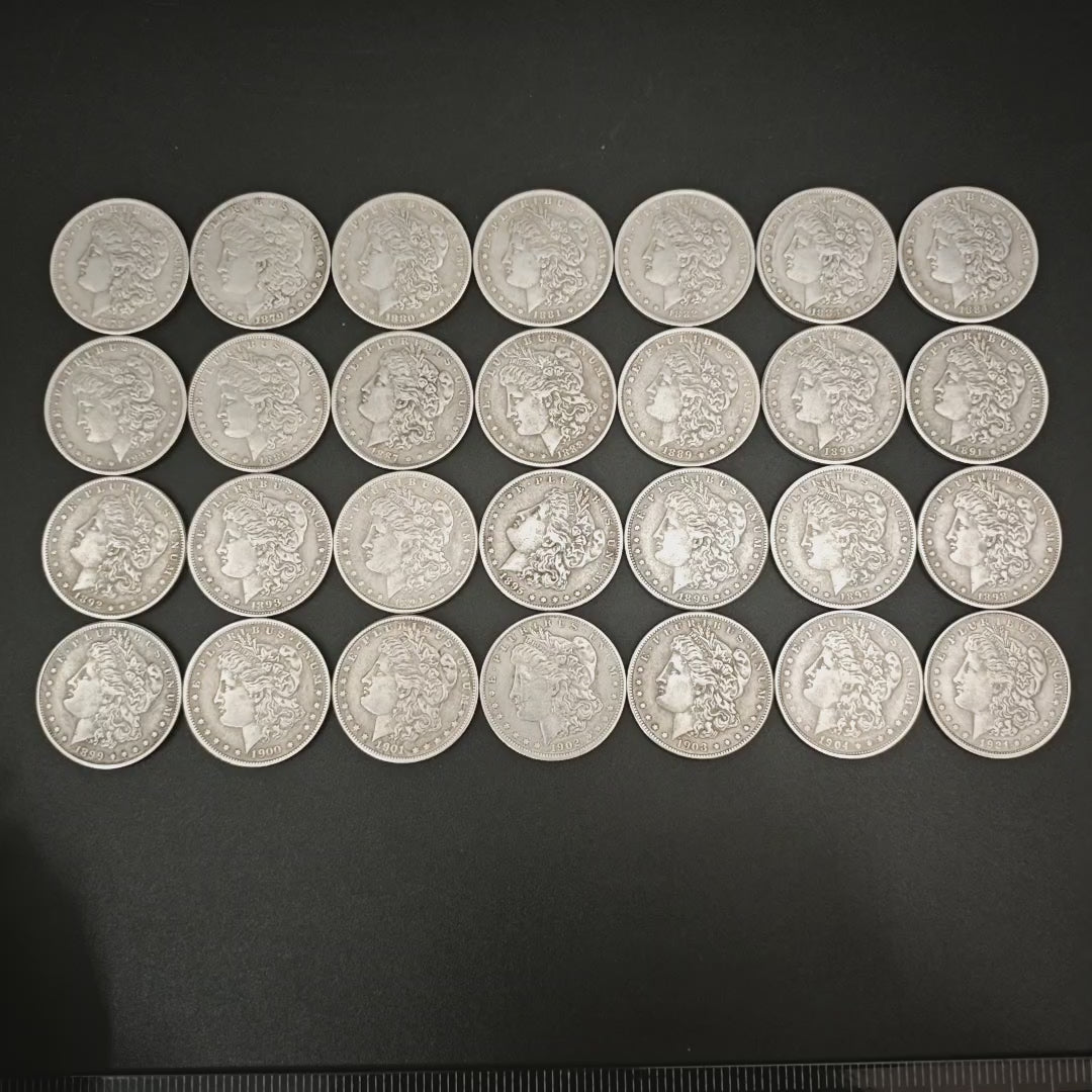 Video of 28 Morgan dollar replica coins (1878-1921)